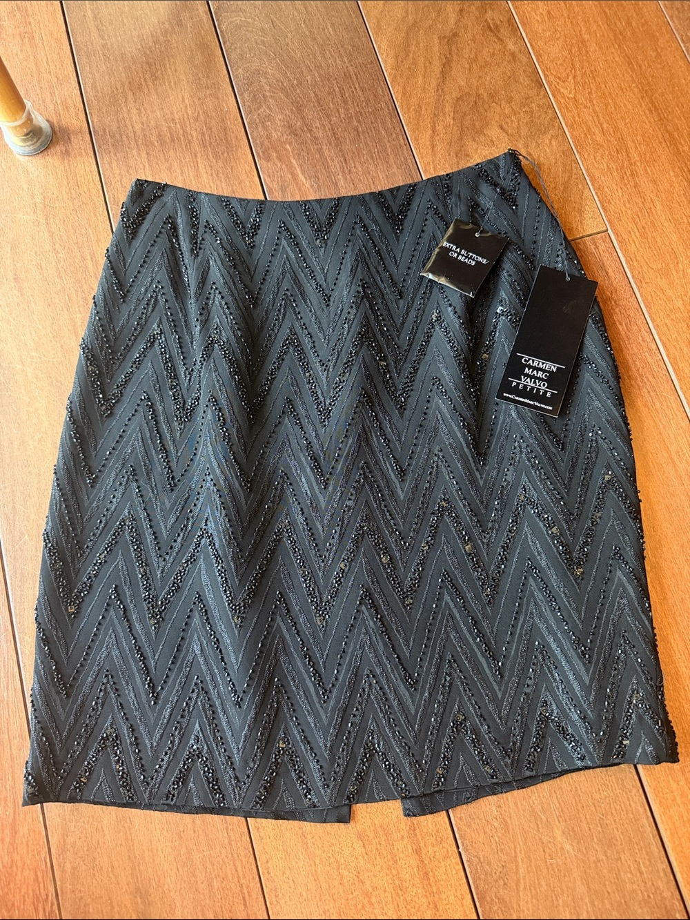 Carmen Marc Valvo Black Chevron Sequin Mini Skirt